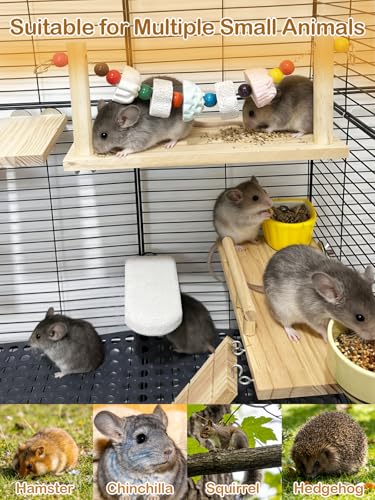 Chinchilla Ledges Wood Sets, Hamster Wooden Stand Platform with Lava Ledge Blocks Chew Toys Small Animal Cage Accessories for Rat Gerbil Guinea Pig Chipmunk Squirrel Mouse