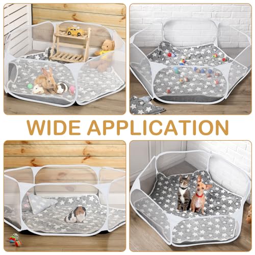 Hamster Playpen with Mat Small Animal Cage Tent Breathable Transparent Guinea Pig Playpen Waterproof Portable Yard Fence Mat Foldable Exercise Playpen Outdoor Indoor (Gray,Star) - color: Gray