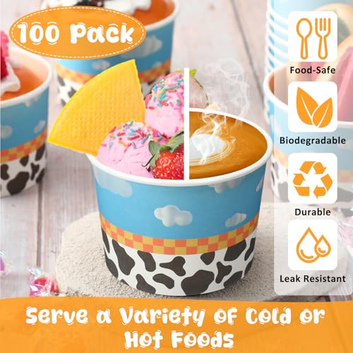 Jingmore 100 Pcs Ice Cream Paper Cups Bulk 8 oz Disposable Dessert Bowls for Hot or Cold Food Snack Treats Gift for Birthday Summer Party Favor Decoration(Cartoon) - style: Cartoon