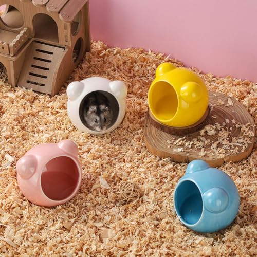 VanEnjoy 2 Pack Ceramic Hamster Hideout Yellow and White Small Animal Hides for Gerbils Mice Cute Summer Cooling Houses for Cage Accessories - color: Yellow and white