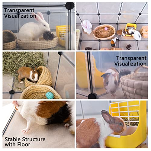 DINMO 38 Panels Bunny Playpen with Floor, Plastic, 61.2"L x 24.8"W x 24.8"H | Portable Small Animals Fence for Rabbits, Ferrets, Hedgehogs, Guinea Pigs, Puppies & Kittens, DIY, Expandable, Visualization - style: Plastic-38 panels