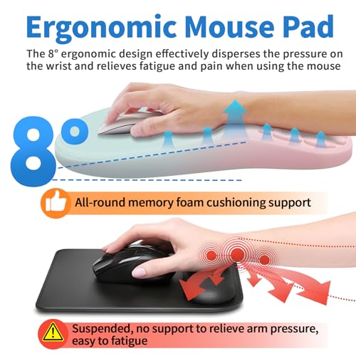 YIWEI Ergonomic Mouse Pad with Wrist Rest for Carpal Tunnel Pain Relief | Memory Foam Wrist Support,Non-Slip Rubber Base, Keyboard Computer Mousepad,Lycra Cloth Surface,Gaming Home Office - color: Blue and Pink Contrast