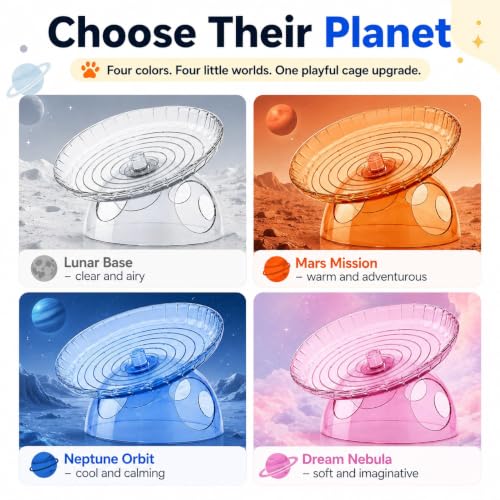 Silent Hamster Wheel with Hideout, 7.09 in Saucer Wheel for Dwarf Hamsters | 2-in-1 flying saucer wheel with hideout, quiet spin, wide track, clear body, stable base, easy-clean surface - color: Blue