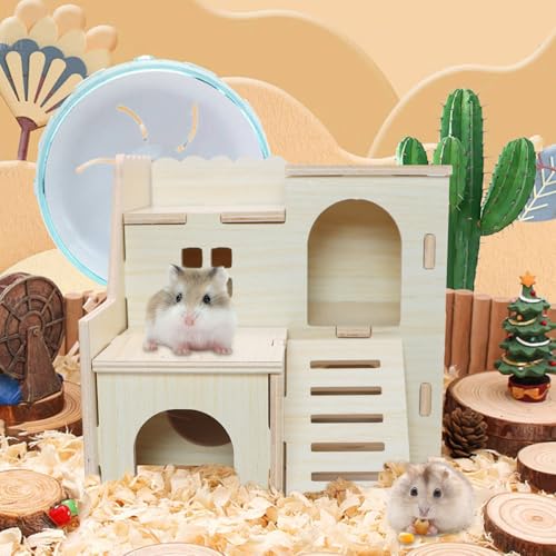Hamster Hideout Tiny Maze Wood House with Slide (Pygmy Rats Only) | Hamster House and Habitat Wooden Hide Hut for Dwarf Gerbils Mouse Mice and Other Small Animals