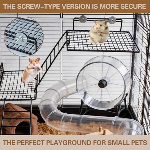 4 PCS Hamster Climbing Platform with Ladder, 2-Tier Stainless Steel Small Animal Playground Climbing Toy for Dwarf Hamster Sugar Glider Mouse Rat Gerbil Guinea Pig Chinchilla Parrot