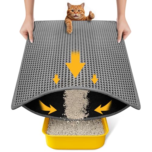 Cat Litter Mat, Upgrade Super Waterproof Back Layer Litter Box Mat, Non Slip, Durable, Soft on Paws Kitty Trapping Matt (24"x18", Gray) - color: Gray