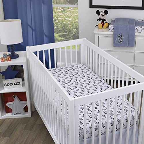NoJo Disney Mickey Mouse - Timeless Mickey White & Black Fitted Crib Sheet, Black, White