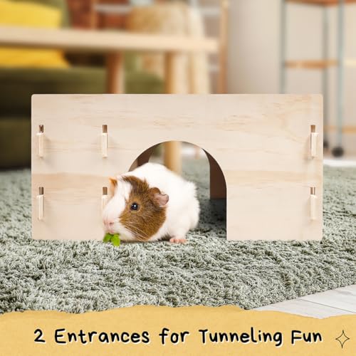 Guinea Pig Hideout with Hay Feeder & Absorbent Mat, Wooden | Chinchilla House with Multiple Window, Small Animal Hut Castle for Dwarf Rabbit