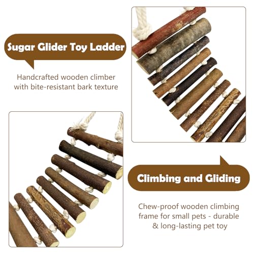 BNOSDM Sugar Glider Climbing Toys 2 Pack Nature Wood Rope Ladder Hanging Bridge Cage Accessories and 6 Piece Sugar Glider Toys Climbing Mats Cage Accessories Scratching Claws Sharpening Pads