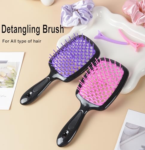 12 Pcs Hair Brush Set with Continuous Hair Spray Bottle for Women, Rat Tail Combs for Toddlers, Soft Scalp Massager, Detangling Hairbrush for Wet Dry Curly Hair (purple) - color: Purple