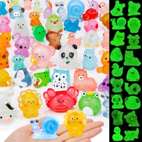 80 Pcs Luminous Mini Resin Animals 80 Styles Tiny Little Glow in The Dark Animal Figures to Hide Miniature Ducks Figurines for Party Favors DIY Fairy Garden Dollhouse Micro Landscape Aquarium Decor - style: 80Pcs-Luminous