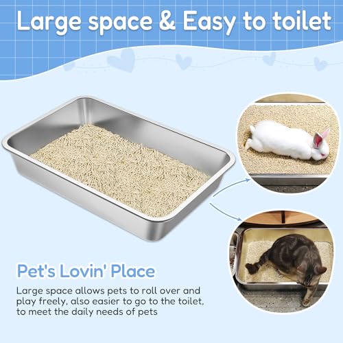 Stainless Steel Cat Litter Box,Extra Large Metal Litter Box,20Lx14x4 in | Extra Large Metal Litter Tray for Big Cats Kitty Rabbits,No Smell,Non Stick,Easy to Clean - color: 4"H, size: 20"L x 14"W