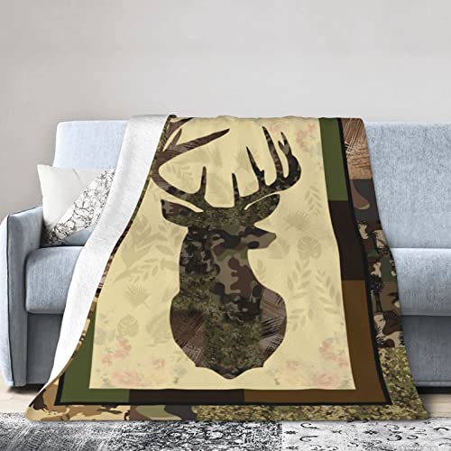 Deer Camouflage Throw Blanket Cozy Plush Camo Hunting Flannel Fleece Ultra Soft Blankets Unisex Lightweight Fuzzy Party Blanket Gifts for Adult Men Bed Couch Sofa Kids 80"x60" - color: Camouflage Deer, size: 80"x60"