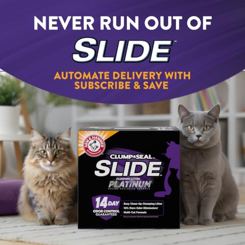 ARM & HAMMER Slide Platinum Easy Clean-Up Clumping Cat Litter, 37 Lbs | 24/7 Odor Control, Triple-Action Freshness, Non-Stick, Low Tracking, Multi-Cat Formula, Scented - style: SLIDE Platinum Clumping Litter