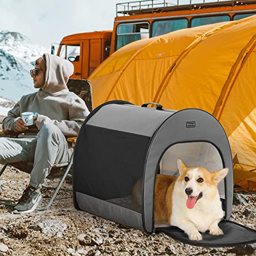 PETSFIT Soft Dog Crate, Dog Travel Crate - 26.5 Inch Lightweight, Roomy, Easy to Set Up, Portable Pop Up Dog Carrier with Thick Mat, Sturdy Soft Sided Dog Crate, Grey - color: Grey, size: 20.0"L x 20.0"W x 26.5"H