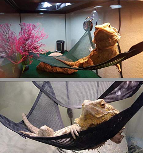 Reptile Hammock with Suction Cups for Bearded Dragon Lizard, Leopard Gecko, Green Lguana, Sunbathing, Climbing, Jumping, Terrariums or Tank Accessories