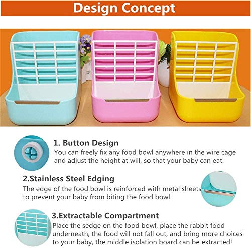 Rabbit Feeder, Hay Food Bin Feeder, Pink (Plastic), Adjustable, Removable Grass Rack, Stainless Steel Edge, for Rabbit, Guinea Pig, Chinchilla - color: Pink