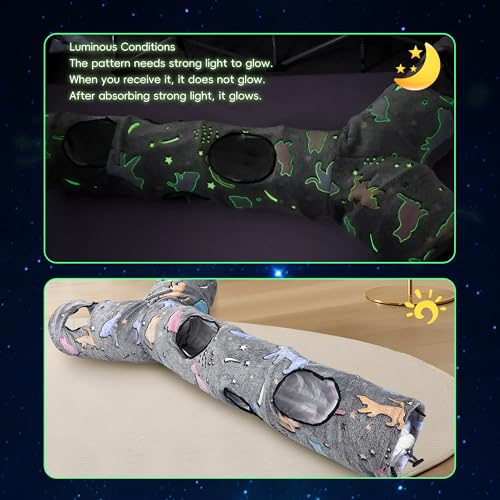 Cat Tunnels for Indoor Cats, Self-Luminous Cat Tunnel with Plush Ball, 3 Way Kitten Tunnel Collapsible, Cat Play Tunnel with Interactive Peephole for Large Cat, Puppy, Kitten - color: 59"-Self-Luminous