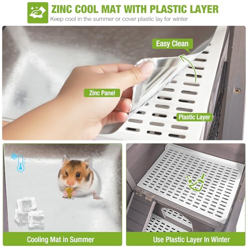 GUTINNEEN Guinea Pig Cages with Anti Chewing Sturdy Plastic Floor and Cool Zinc Plate, Indoor Rabbit Hutch with Hideout and PVC Platform, Elevated Legs Hamster Cage 36.6" L (Grey) - color: Grey