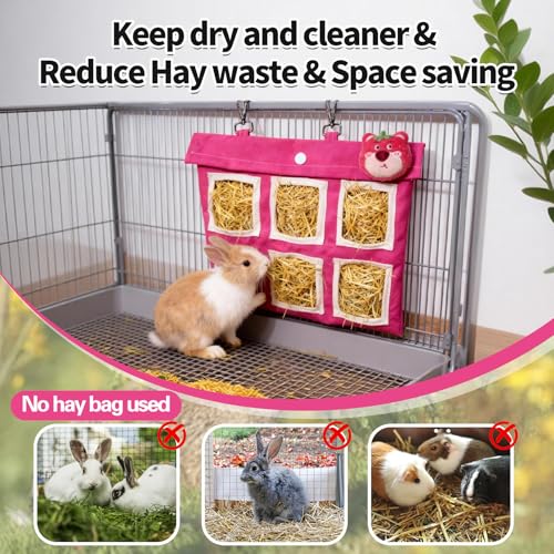 Rabbit Hay Feeder Bag, Guinea Pig Hay Bag for Rabbits Bunnies Guinea Pigs Chinchillas and Small Pets-Promotes Natural Behavior, Reduce Waste, Keep Dry and Maintain Cleanliness