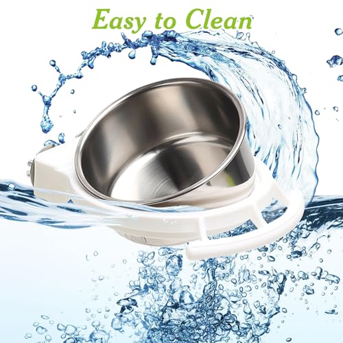 BNOSDM 2 PCS Bird Feeding Dish Cups Perch Stand Hanging Stainless Steel Bird Bowls Food Container Food and Water Bowls with Spoon for Budgie Cockatoo Finch Lovebirds Pigeons (White) - color: 2 Pcs White