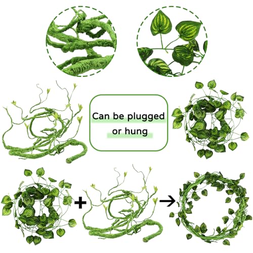 QUOZUO Bearded Dragon Accessories - Terrarium Hanging Plant Vines, Reptile Plants, Toys Ball With Bells, Leopard Gecko Tank Accessories for Lizard Snake Geckos Chameleon