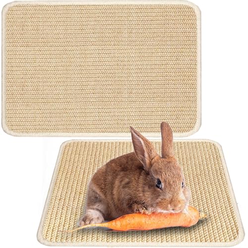 Rabbit Scratching Pad Natural Sisal Bunny Scratch Pad 16 x 12 Inch, Claws and Teeth Care Rabbit Scratcher Mats Chew Toys Indoor Bunny Accessories for Bedding Biting Sleeping Resting(1 Pack) - color: Beige-1, size: 15.7" x 11.8" (1 Pack)