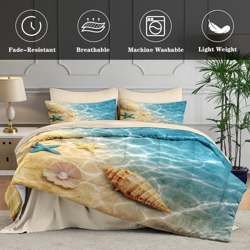 WeCozy Twin Comforter Set with Sheets, 5 Pieces Summer Beach Bedding | Bed in A Bag for All Season, Seashell Blue Ocean Sea Shell, Pillowcase & Sham for Kids and Adults - color: Beach Seashell, size: Twin