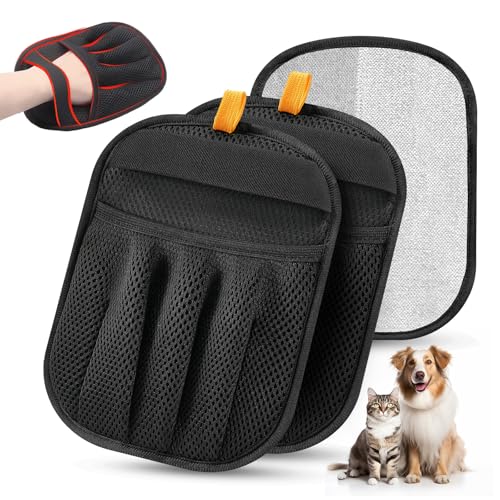 2Pcs Pet Hair Removal Gloves Cat & Dog, Electrostatic Reusable Remover Tool | Upgraded washable 5-finger pet hair remover works for laundry, couch, carpet & car seat, easily removes dog and cat fur. - color: 2pcs-Black