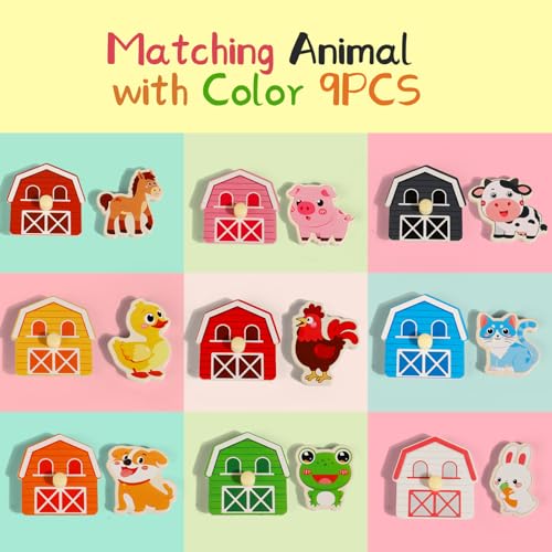 Toddler Wooden Puzzles Ages 1-3, Montessori Toys for 12+ Months Boys Girls | Birthday Gifts, Wood Farm Animal Peg Fine Motor Skills Toy Puzzles for Toddlers Age 2-4 Girls - Preschool Learning Activities