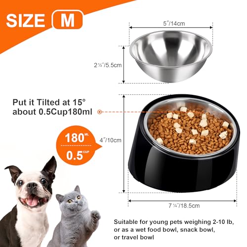 Tilted Dog Bowl Non-Slip & Non-Spill Pet Feeder with Elevated Detachable Melamine Stand, Easy to Get Food Dog Dish, M/180ml Black - color: Black, size: Medium(180ml)