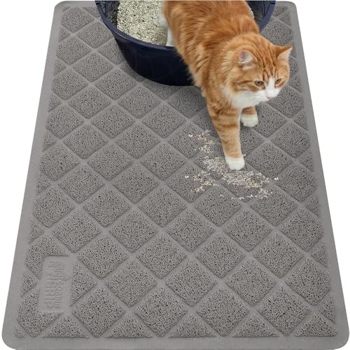 GORILLA GRIP Cat Litter Box Mat, 40x28, Cushioned Coil Mesh Litter Trapping Mats, Scatter Control Supplies for Less Mess, Phthalate Free, Ultra Deep Catch Grooves, Rinse or Vacuum to Clean, Gray - color: Grey, style: Extra Large (40" x 28")