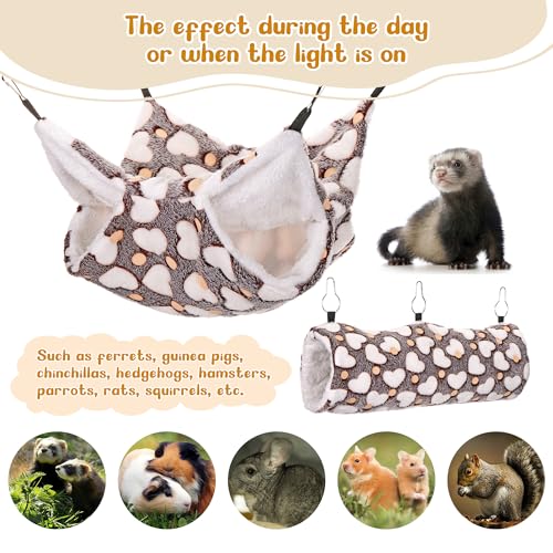Noctilucent Luminous Brown Guinea Pig Rat Hammock Bunkbed Hanging Tunnel | Mogoko Hanging Soft Bed Mat for Ferret Hedgehog Squirrel Hideout Cage Accessories (Tunnel and Bunkbed Hammock) - color: Brown