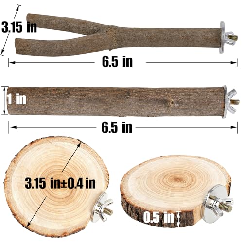 6 PCS Bird Perch Set | Natural Birch Wood, Straight & Forked Perches with Platforms, For Parakeets, Cockatiels, Conures, Lovebirds, Cage Accessories