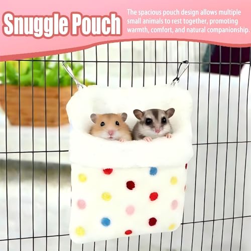 1-Pack Hanging Plush Sleeping Pouch Bag - Warm Hammock Bed for Hamsters, Sugar Gliders, Rats, Hedgehogs, Squirrels & Small Pets - Portable Soft Hideout with Double Hooks (White,)