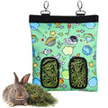 Rabbit Hay Feeder Bag Hanging Hay Rack (Pattern Green, 2 Windows) | Guinea Pigs Manger Holder Dispenser Small Animal Feeder Storage Pouch for Bunny Chinchilla Hamster - color: Pattern Green