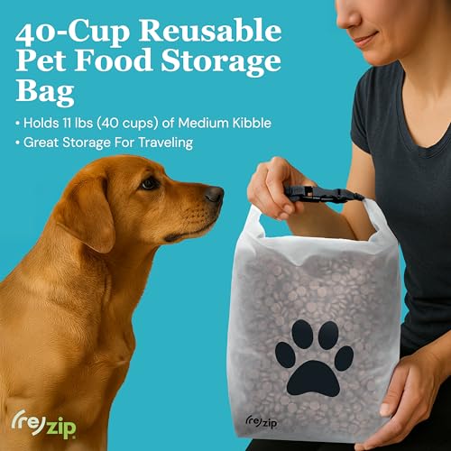 (re)zip Large Roll Top Pet Dry Food Storage Bag 40-Cup, BPA-Free, Food-Grade, Pet-Safe, Freshness Seal for Camping, Long Term Boarding, Travel & Daily Use, Machine Washable, Black - color: Black, size: 40 Cup
