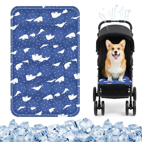 Nuanchu Dog Stroller Cooling Mat, Waterproof Gel Pet Cooling Pad for Summer, Washable Cat Sleeping Blanket, Portable Ice Gel Travel Mat for Cats, Crates, Car Seat(11.81 x 19.69 Inches,Royal Blue Bear) - size: 11.81 x 19.69 Inches, style: Royal Blue Bear