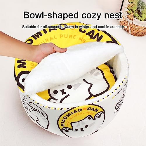 寵幸 Ramen Noodle Cat Bed, Soft Warm Washable for Cats Dogs | Creative Pet Nest, Indoor Use, Removable Cushion, Multi-Size Fit, Dog & Cat Dual Use - color: yellow white, size: 15.7"L x 15.7"W x 7.9"Th