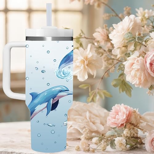 AMZUShome Dolphin Gifts.40oz Dolphin Tumbler with Handle.Dolphin Lover Cup Gift.Birthday Christmas Dolphin Tumblers Gift for Women Men. - style: Dolphin