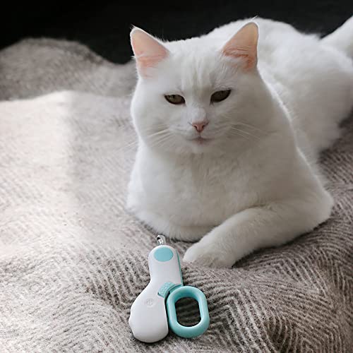 Leo's Paw Cat Nail Clipper with LED Light - Safe Cat Claw Trimmer & Clipper with Sharp Stainless Steel Blades and Childproof Lock - Suits Small Animals (Mint)