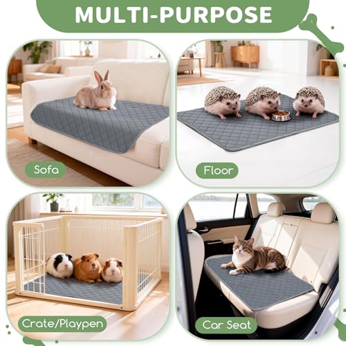 Washable Guinea Pig Cage Liners, 2 Pack 18"x24" Reusable Guinea Pig Pee Pads,Waterproof Super Absorbent Anti-Slip Pee Pads,Pet Bedding Liner for Dog,Small Animals,Bunny -Grey - size: 18x24