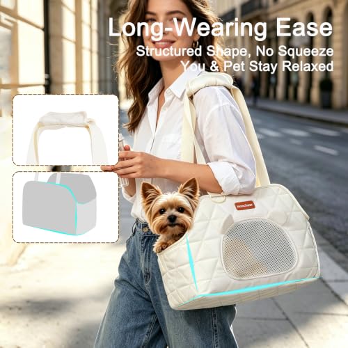 Dog Purse Carrier for Small Dogs Firm Bottom Puppy Travel Bag (Cream White) | Cat Carrier Small Dog Bag with Pocket, Breathable Mesh, Anti-Escape Safety Leash, Comfy Dual-Sided Mat for Outdoor Car Travel - color: Cream White