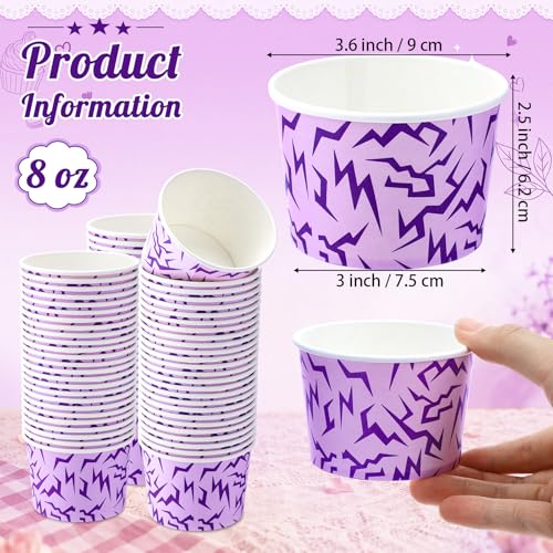 Jingmore 100 Pcs Ice Cream Paper Cups Bulk 8 oz Disposable Dessert Bowls for Hot or Cold Food Snack Treats Gift for Birthday Summer Party Favor Decoration (Purple Lightning) - style: Purple Lightning