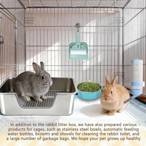 Rypet Large Stainless Steel Rabbit Litter Box Set for Small Animals | High Sides & Low Entry, 304 Stainless Steel Sifting Tray, Bowl and Bottle Included, Non-Slip, Easy to Clean, Odor Control - size: M(17.7" × 13.8" × 5.9")