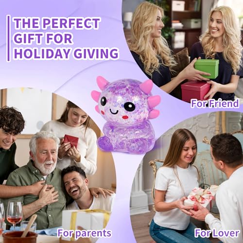 Purple Sitting Axolotl Squeeze Toy, Slow Rising Squishy Toy | Cute Glitter Squeeze Anxiety Pressure Ball, Portable Calming Fidget Toy for ADHD Autism, Gift Box Packed - color: Single Purple Sitting Axolotl