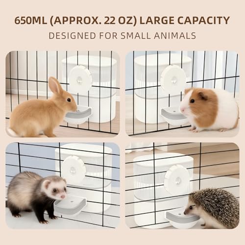 No Drip Hanging Automatic Rabbit Water Dispenser 650ml, Top Refill Pet Water Bowl Bottle BPA Free for Bunny, Guinea Pig, Ferret, Chinchilla,Squirrel,Hamster,Puppy Kitten, Other Small Animals