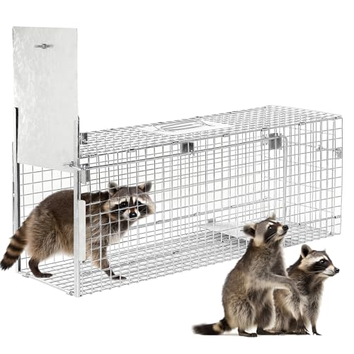 32" Heavy-Duty Humane Animal Trap Cage | Heavy-duty folding animal trap, suitable for stray cats, raccoons, and rabbits weighing up to 17 pounds