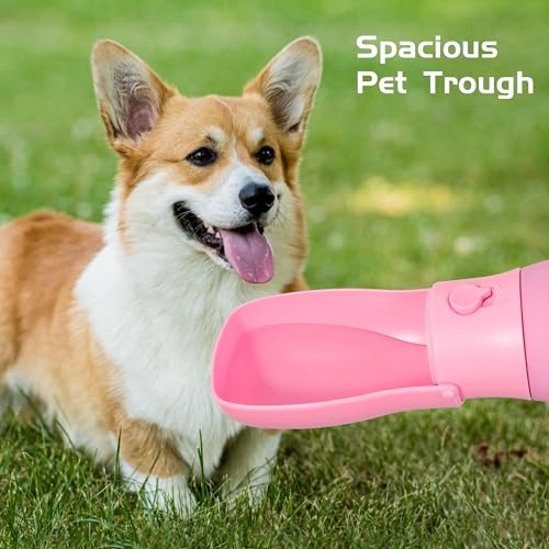 Portable Dog Water Bottle 10oz Pink | Foldable pet water dispenser, food grade plastic, ease to use for outdoor walking, hiking, travel - color: Pink, size: 10OZ