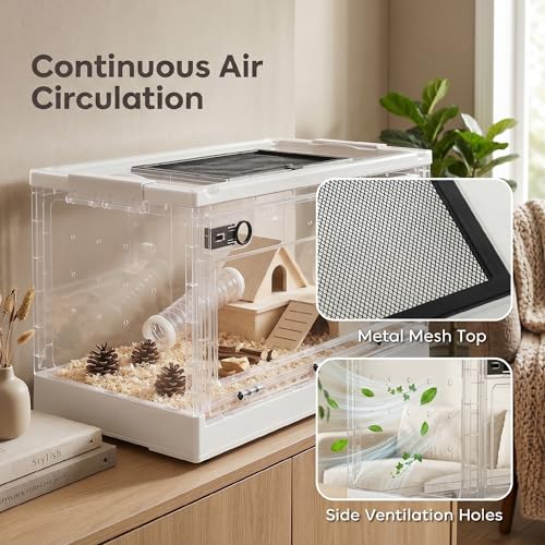 PawHut Hamster Cage Stackable for Dwarf Hamsters 22" x 13" x 12" White | Small Animal Cage, Front Door, Ventilated Gerbil Habitat, for Gerbils, Mice